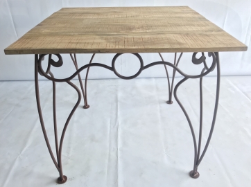 Table fer forgé et bois manguier 80x80 marron