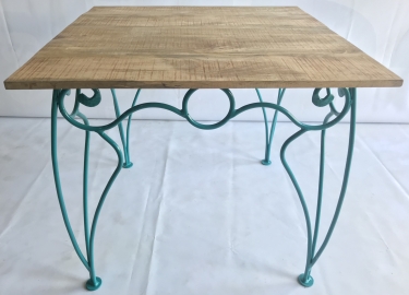 Table fer forgé et bois manguier 80x80 bleu